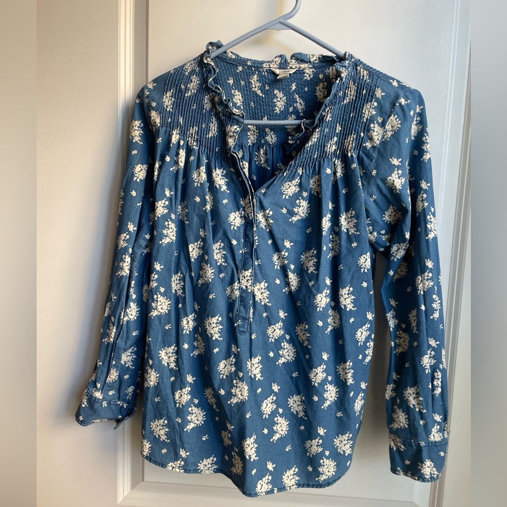 J.Crew Blue Floral Button Down Blouse